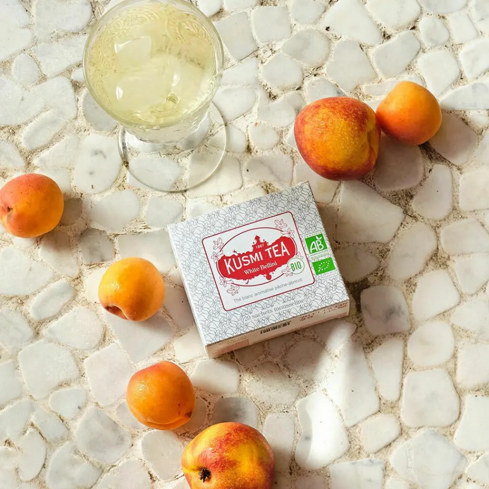 Kusmi Tea White Bellini Thé blanc bio, pêche, abricot< Thé Blanc